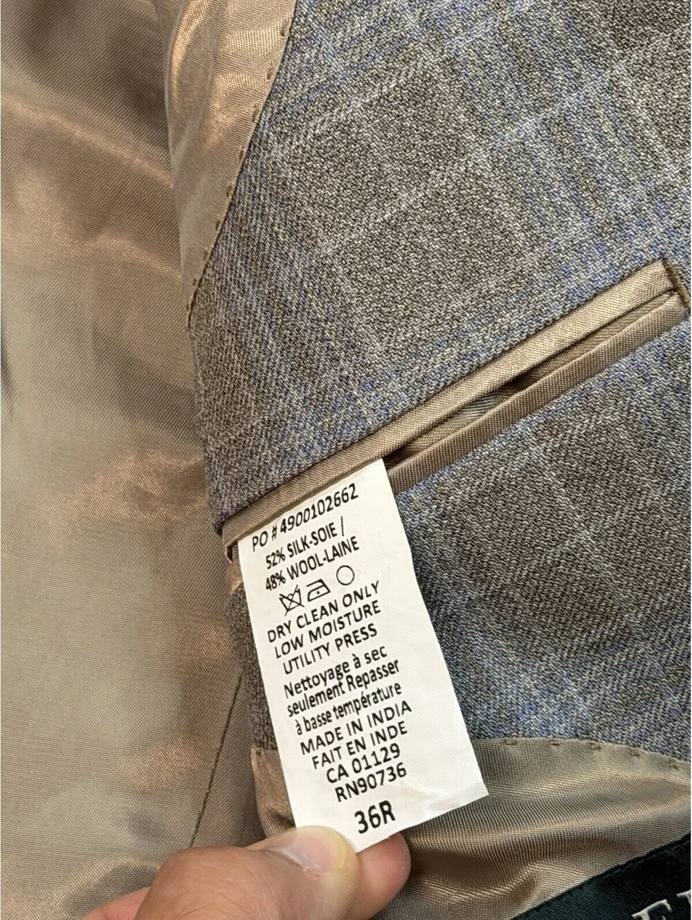 Lauren Ralph Lauren 36R Silk Wool Sport Coat Gray Blue Plaid Blazer Classic